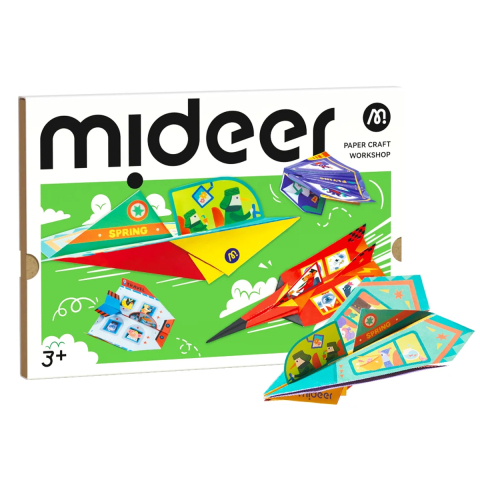 Origami și Mozaic - Set creativ origami Mideer Jurnal de zbor, 4 foi pentru avioane, 3+ ani