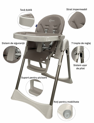 Miiluna scaun de masa pliabil andromeda, grey copii cu varsta peste 6 luni [1]