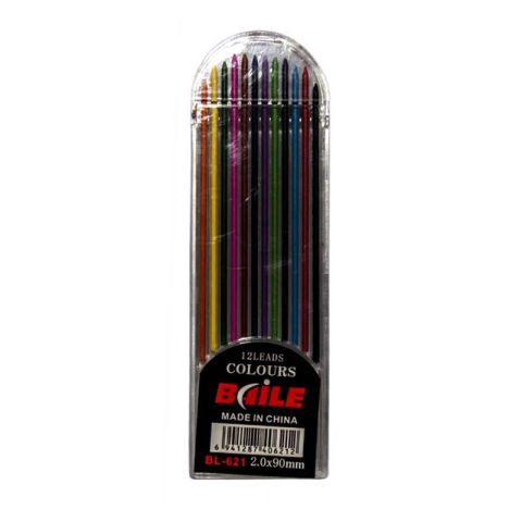 Rechizite Școlare - Mine creion mecanic CNX BAILE BL-621, 2.0mm, HB, set 12 culori