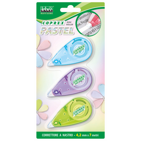 Jucării și Jocuri pentru copii - Mini corector cu banda 4.2 mm x 7 m Pastel - blister 3 buc varsta 3 ani+,6 ani+,8 ani+