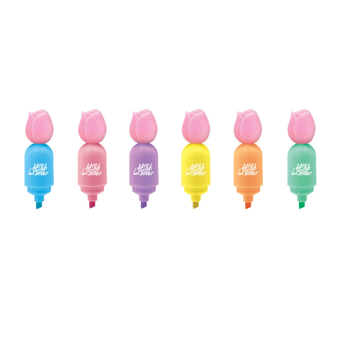 Mini evidenziatori Puffy Tulips, 6 culori pastel asortate , pret/1 buc [1]