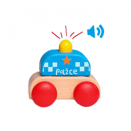 Jucării și Jocuri pentru copii - Mini-masinuta de politie din lemn cu sunet, 1-5 ani