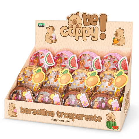 Rechizite Școlare - Mini portofel BeCappy Capibara – transparent cu aplicatii si breloc pe lant, pret/1 buc