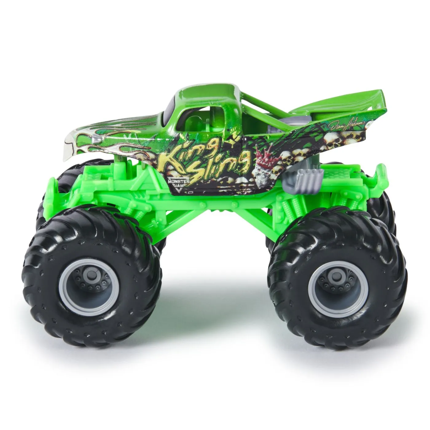 Monster jam set 2 masinute metalice bog hog si king sling scara 1 la 64, copii 3 ani pana la 7 ani [7]