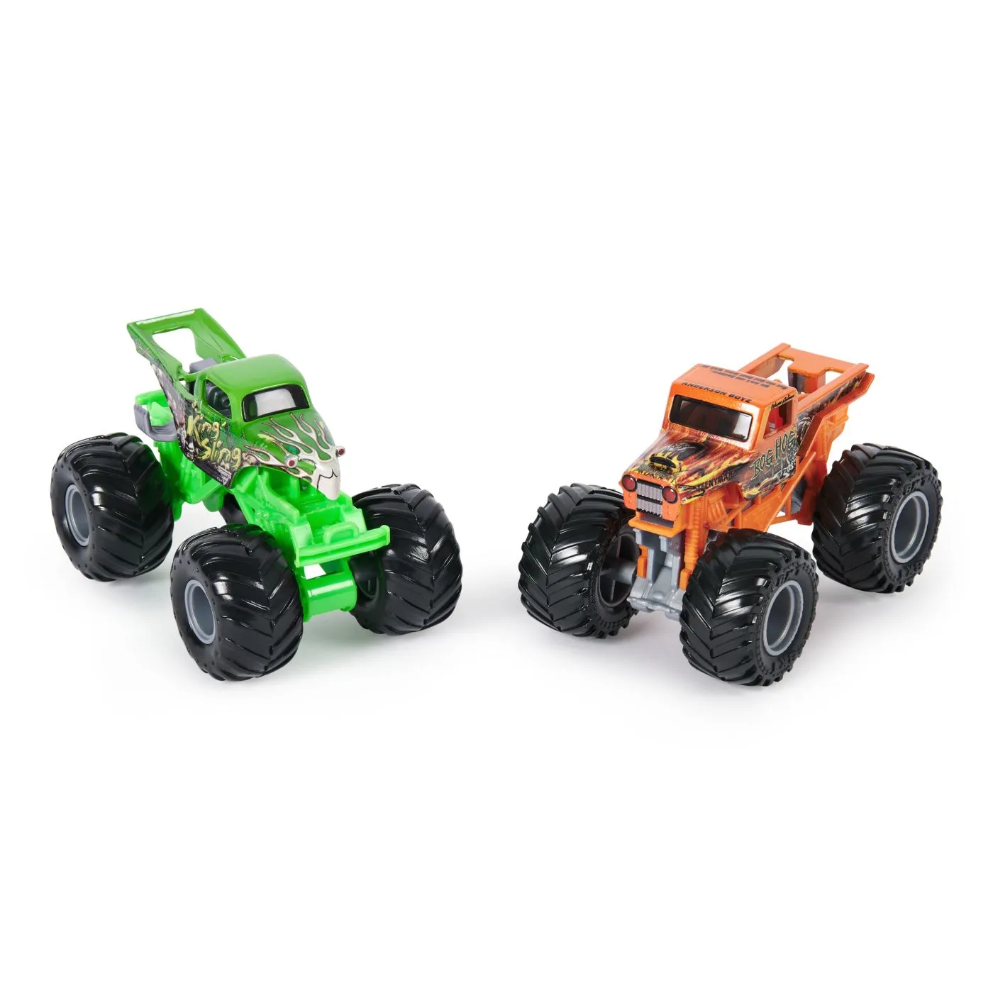 Monster jam set 2 masinute metalice bog hog si king sling scara 1 la 64, copii 3 ani pana la 7 ani [1]
