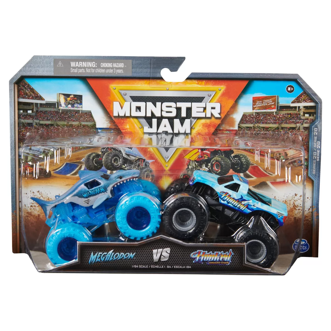 Jucării și Jocuri pentru copii - Monster jam set 2 masinute metalice megalodon si hooked scara 1:64, varsta de la 3 ani la 7 ani