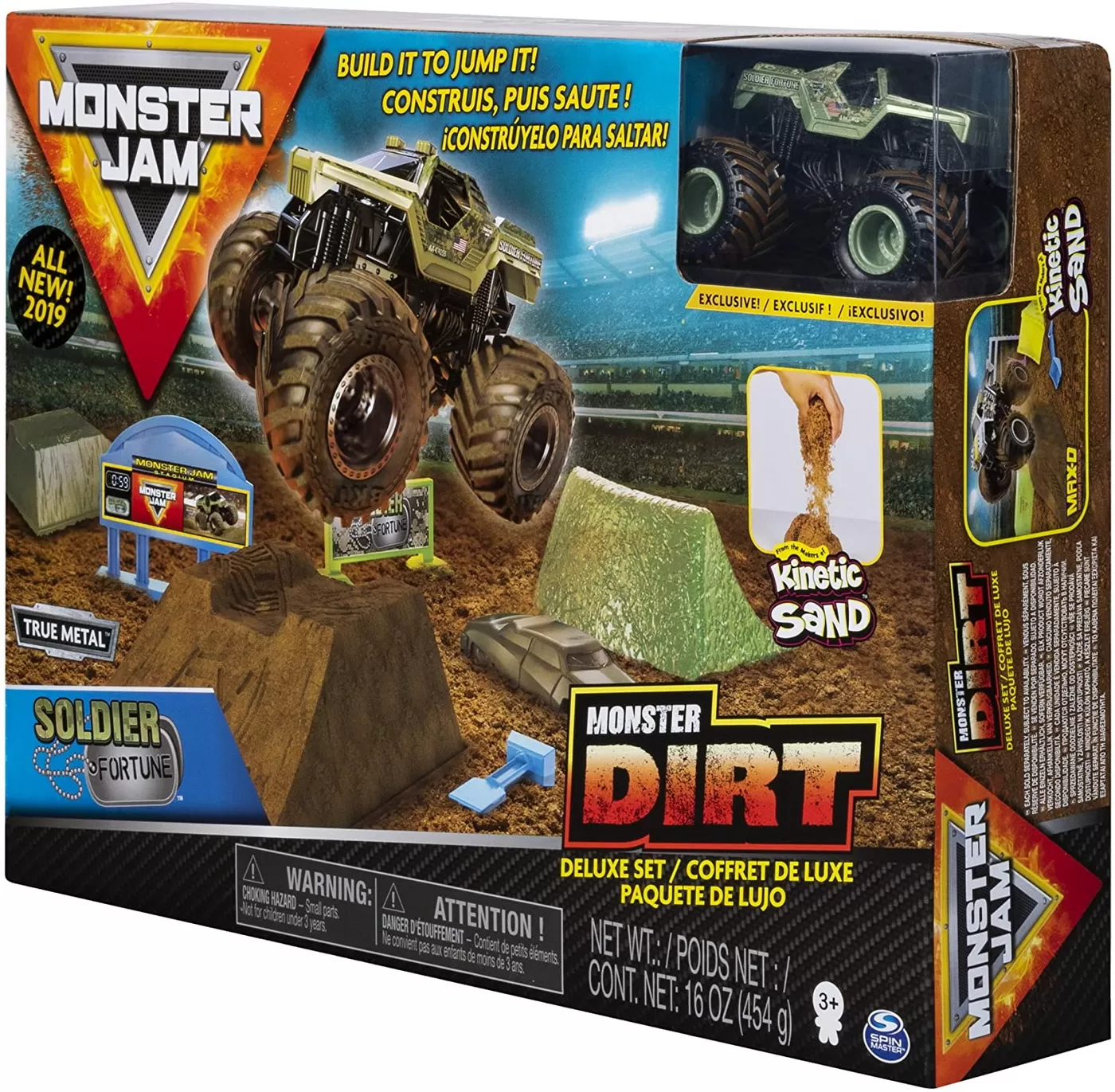 Jucării și Jocuri pentru copii - Monster jam set camioneta soldier fortune cu nisip kinetic si accesorii cu rampa