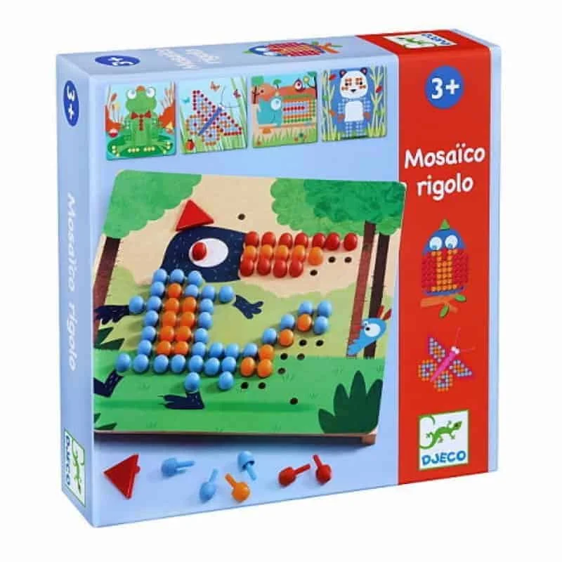 Cadouri Jucării Copii Grădiniță - Mosaico Rigolo, Joc Mozaic cu piuneze, 8 modele, varsta 3 - 6, 6 - 9 ani, Baiat, Fata