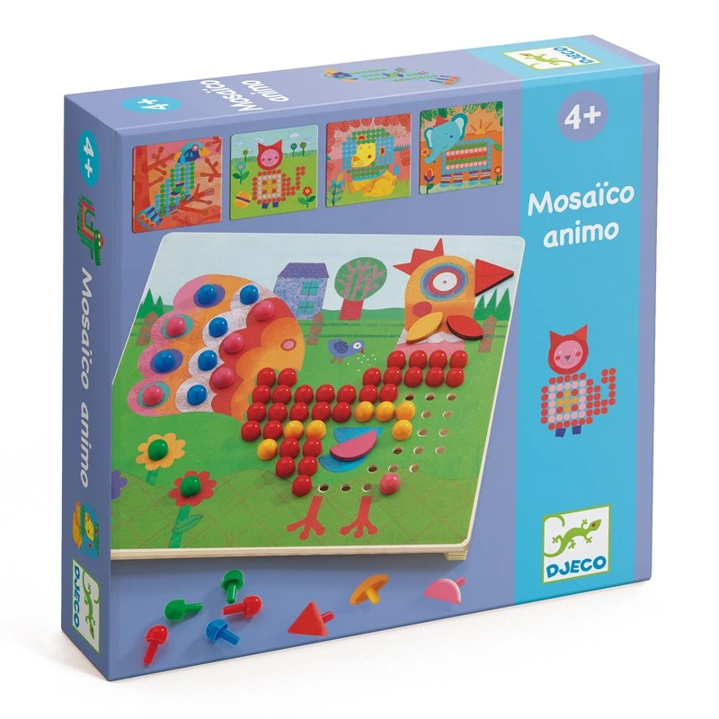 Cadouri Jucării Copii Grădiniță - Mosaico Animo, Joc Mozaic cu piuneze, 8 modele, varsta 3 - 6 ani, Baiat, Fata