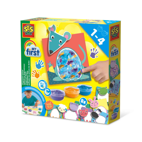 Pictură cu degetele, Vopsea Baby Finger Paint - My first - Set acuarele pentru degete si tablouri cu animale de jucarie, copii varsta 1 an+,4 ani+