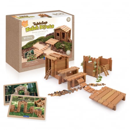 Jucării de stivuit, construit si sortat - Notch Blocks, kit constructie Western, 85 piese, Guidecraft, 3+ ani