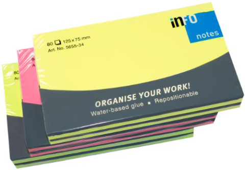 Notesuri adezive - Notes adeziv 75*125mm 80 file neon asortat info notes