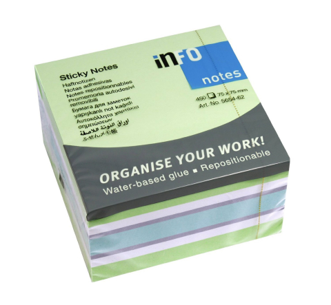 Notesuri adezive - Notes adeziv 75*75mm verde pal-alb-violet- albastru 450f info no