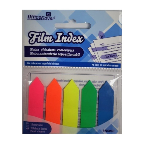 Birotică și Papetărie - Notes adeziv index Office Cover SN5040, 125 coli, 12x44mm, PVC, 5 culori neon, varf sageata