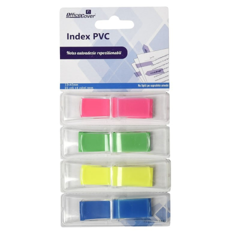 Birotică și Papetărie - Notes adeziv index Office Cover SN5412, 100 coli, 12x45mm, PVC, 4 culori neon, PopUp