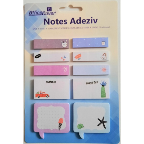 Rechizite Școlare - Notes adeziv index Office Cover SN7136, 250 coli, 12-25-40x45mm, scolar, 3 forme, set 10 modele