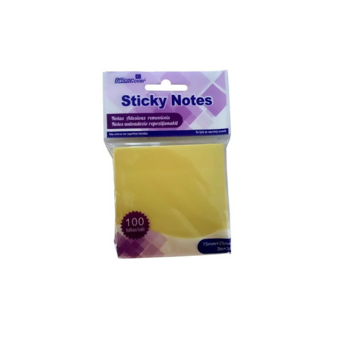 Notes adeziv Office Cover A03, 100 coli, 75x75mm, galben pastel, blister [1]