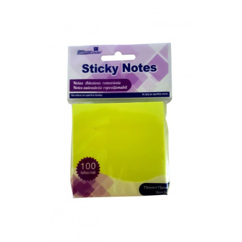 Birotică și Papetărie - Notes adeziv Office Cover Y03, 100 coli, 75x75mm, galben neon, blister