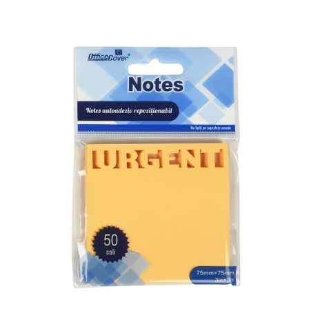 Notes adeziv stantat Office Cover H1-URGENT, 50 coli, 75x75mm, portocaliu neon, blister [1]