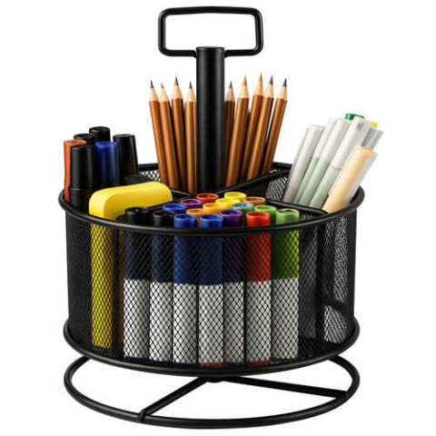 Alte accesorii scoala si birou - Organizator birou rotativ, suport metalic, 4 creioane, pentru creioane, pixuri