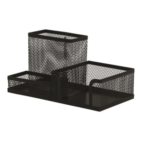 Articole pentru birou - Organizator de birou Q-CONNECT MESH 3 compartimente din plasa metalica 205 x 103 x 98 mm Negru 