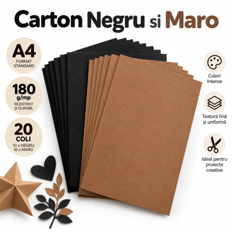 Rechizite Școlare - Carton Colorat A4 180g, Negru + Maro, 20 Coli