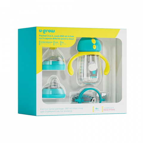 Cani, pahare bebe - Pachet 3 in 1 cana 260 ml, blue, u-grow