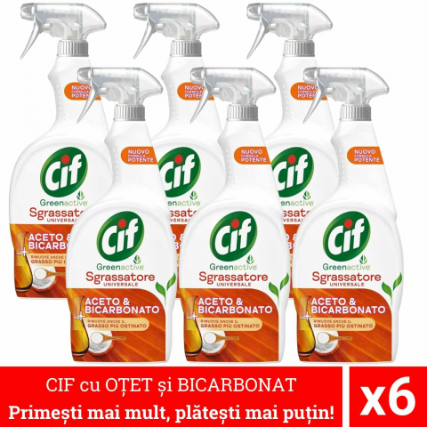 Curatenie, intretinere casa - 6x Cif Spray Degresant Otet si Bicarbonat 650ml – Pachet Family pentru Curatenie
