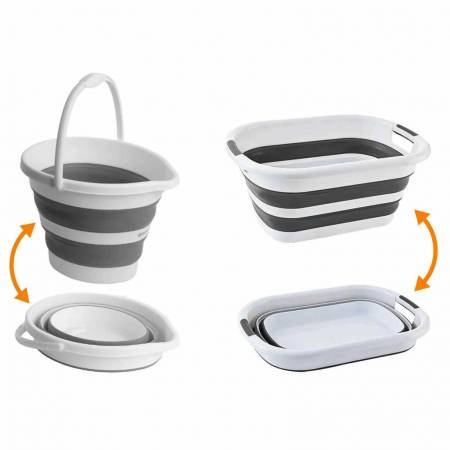 Cutii depozitare și organizatoare - Galeata Pliabila Silicon 10L si Lighean Pliabil, Cos de Rufe 26L