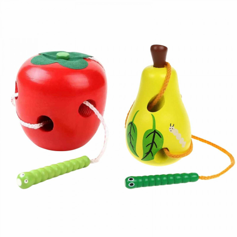 Jucării Montessori si Activități - Joc de Snuruit din Lemn, Fructe si Viermisor, Montessori