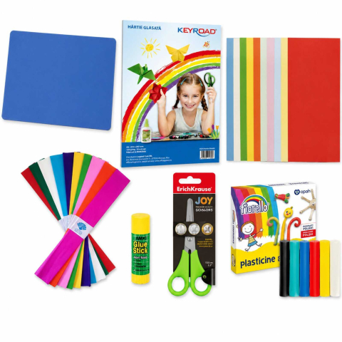 Seturi creative pentru copii - Set Rechizite Lucru Manualcu Hartie Glasata,Colorata,Lipici