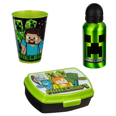 Rechizite Școlare - Set Minecraft, Pahar, Sticla Apa si Caserola Scoala Copii
