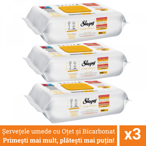 Solutii suprafete bucatarie - Servetele umede Sleepy Easy Clean Herbal Soap, 300 buc, cu otet si bicarbonat