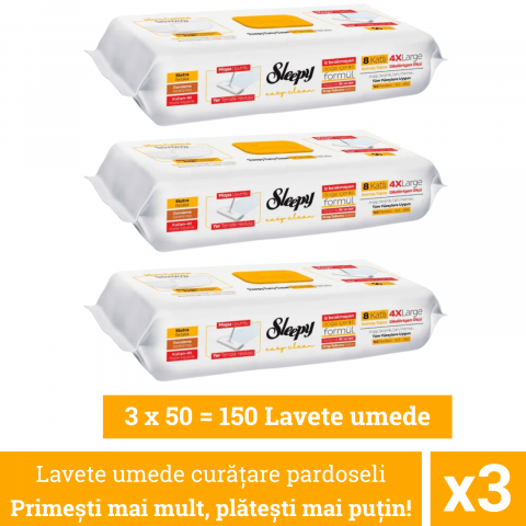 Curatenie, intretinere casa - Lavete umede pardoseli Sleepy Galbene, 150 buc cu Otet si Bicarbonat