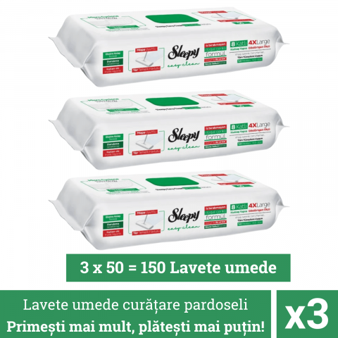 Curatenie, intretinere casa - Lavete umede pardoseli Sleepy Verde, 150 buc cu Otet si Bicarbonat