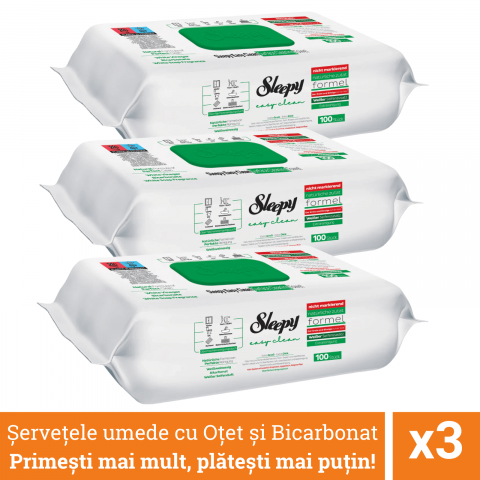 Curatenie, intretinere casa - Pachet promo 3 x Servetele umede cu Bicarbonat, Extra Cleaning, 100 de bucati pachet, Sleepy Easy Clean White Soap