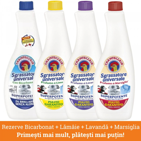 Curatenie, intretinere casa - Pachet promo: Chanteclair Rezerva Degresant cu Bicarbonat + Marsiglia + Lavanda + Lamaie, 2400 ml, Sgrassatore