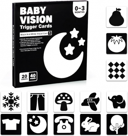 Pachet promo: Set 64 carduri stimulare vizuala bebe, cartonase bebelusi cu imagini alb negru si color, 0 - 36 luni [2]
