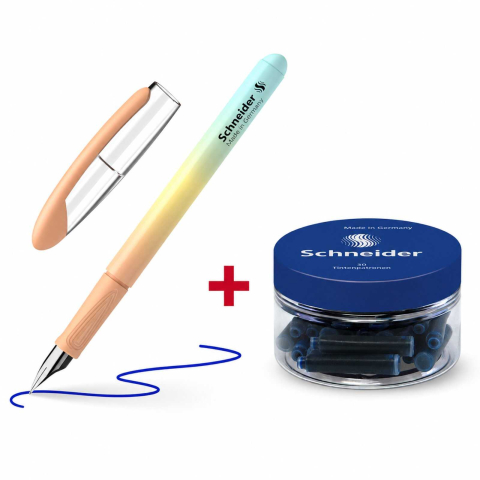 Stilouri pentru Copii si Scoala - Set Stilou Schneider Voyage Roz + Borcan 30 Rezerve Cerneala