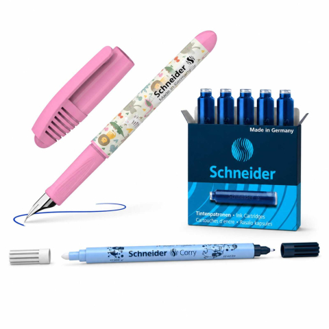 Stilouri pentru Copii si Scoala - Set Stilou Schneider Zippi Roz + Rezerve Cerneala + PIC