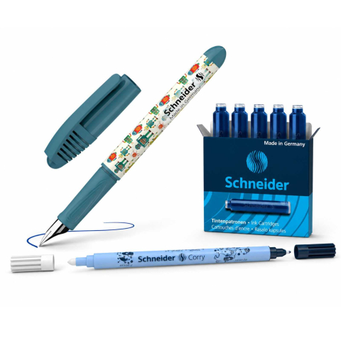 Stilouri pentru Copii si Scoala - Set Stilou Schneider Zippi Verde + Rezerve Cerneala + PIC