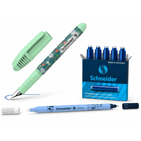 Stilouri pentru Copii si Scoala - Set Stilou Schneider Zippi Vernil + Rezerve Cerneala + PIC