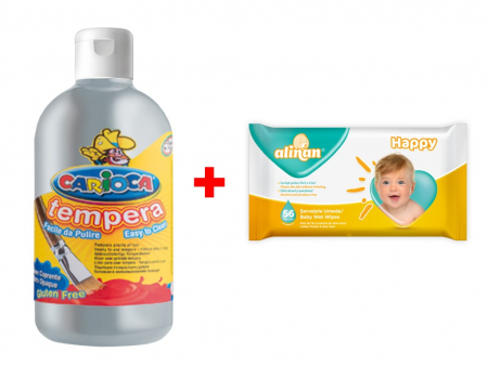 Acuarele, Tempera, Pensule - Pachet tempera Argintiu carioca 500 ml + servetele gratuite