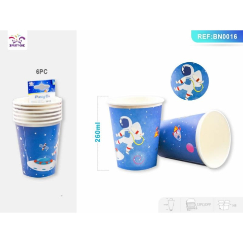 Birotică și Papetărie - Pahar carton pentru petrecere PartyGo, 250 ml, carton, imprimeu spatial, BN0016, set 6 buc