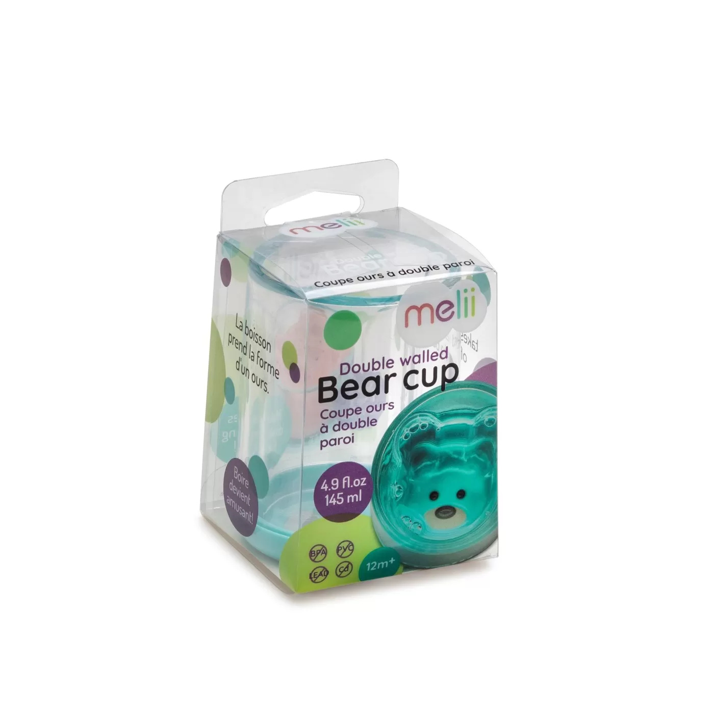 Diversificare si Ingrijire Bebe - Pahar copii design interior urs, 145 ml, melii, albastru, varsta de la 6 luni la 6 ani