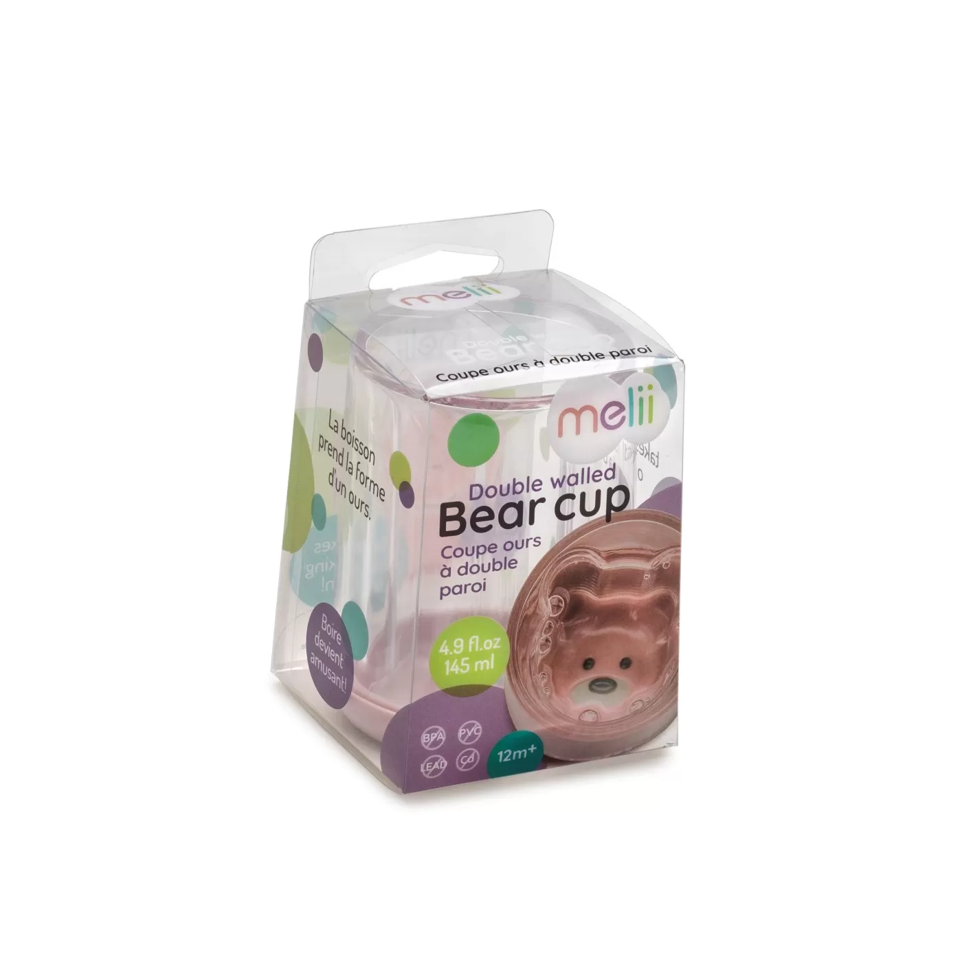 Diversificare si Ingrijire Bebe - Pahar copii design interior urs, 145 ml, melii, roz, varsta de la 6 luni la 6 ani
