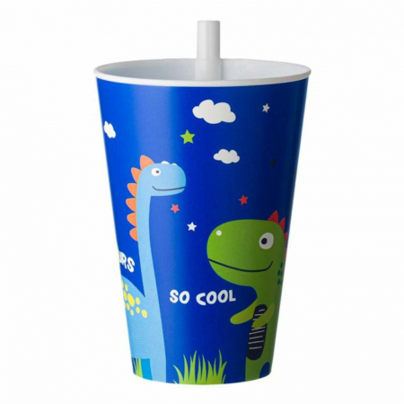 Cana, Pahar cu Pai Incorporat pentru Copii, 400 ml, Dinozauri [1]