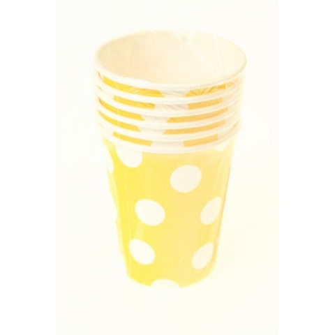 Pahare petrecere GoDan Party cu buline albe, 270ml, carton, galben, 363012, set 6 buc [1]