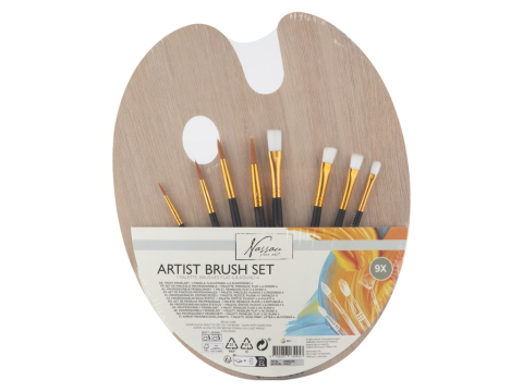 Acuarele, Tempera, Pensule si Blocuri de desen - Paleta lemn cu pensule 8/set Grafix