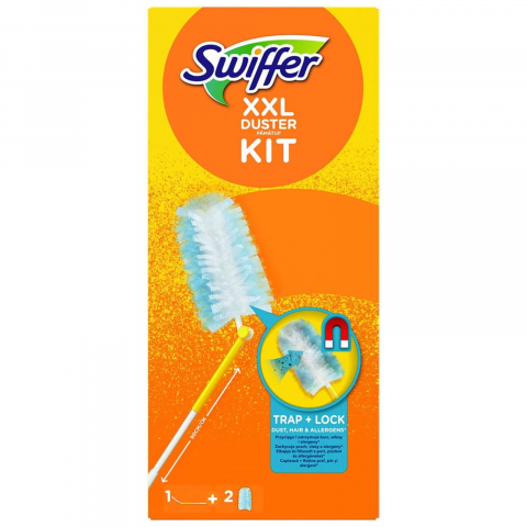 Curatenie, intretinere casa - Pamatuf Swiffer Duster XXL Kit, 1 maner lung + 2 rezerve, Trap & Lock pentru praf si par